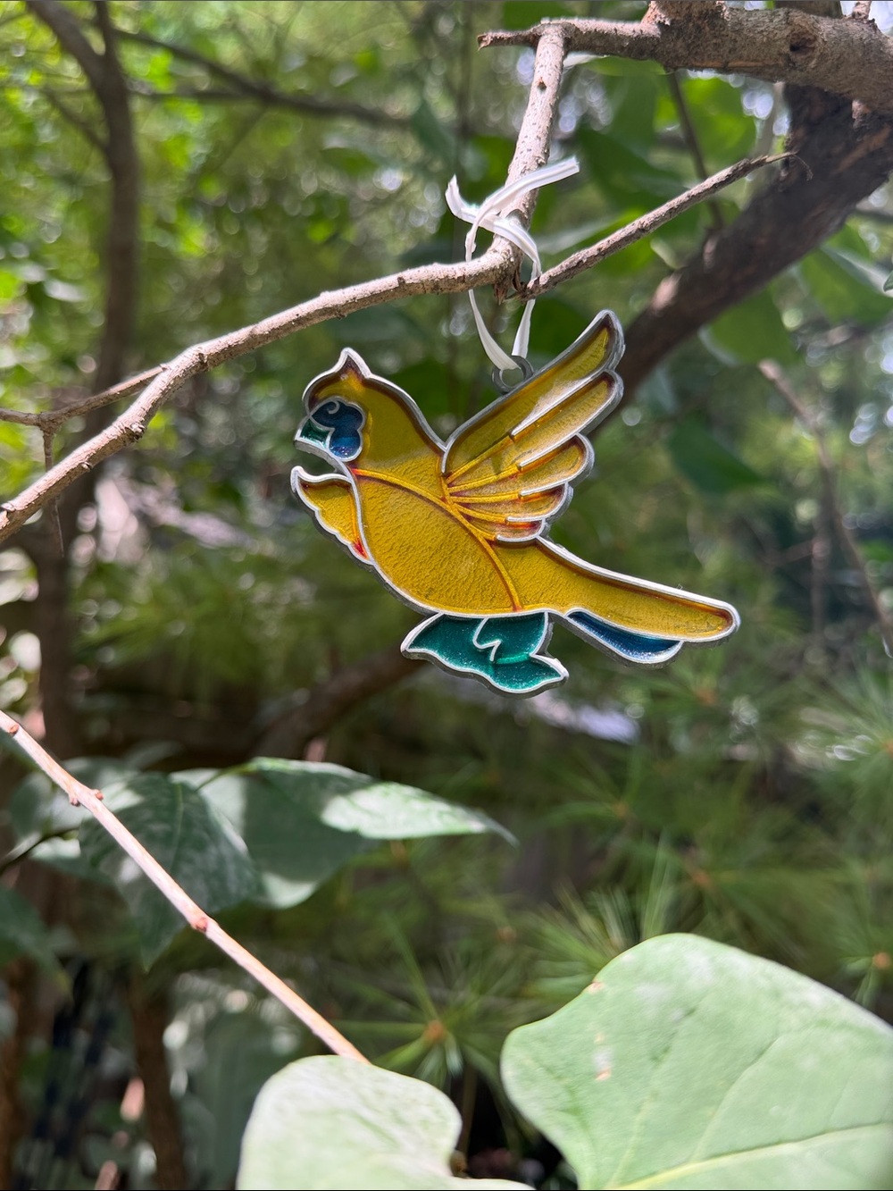 VTG Stained Glass Yellow Bird Suncatcher / Hanging Ornament